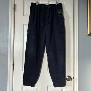 Galaxy by Harvic dark blue pull on elastic ankles cargo pants size M